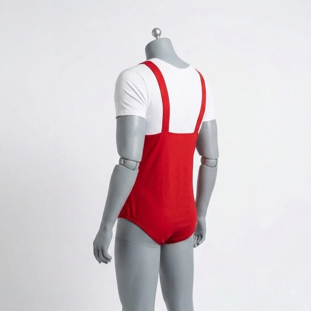 Landofgenie Men French Fries Overalls Graphic Bodysuit Red White Short Sleeve S